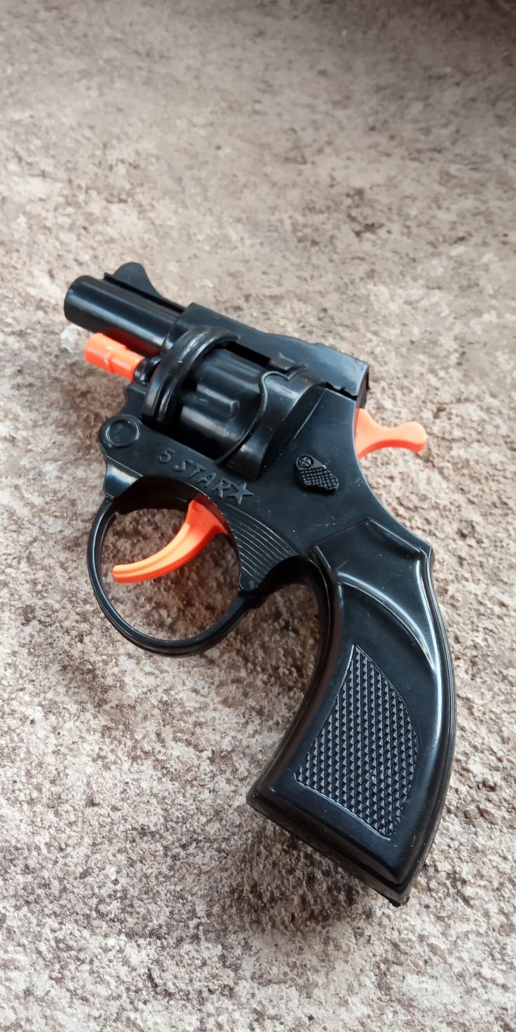 Classic Revolver Toy Gun — Black & Orange, Safe Play Pistol