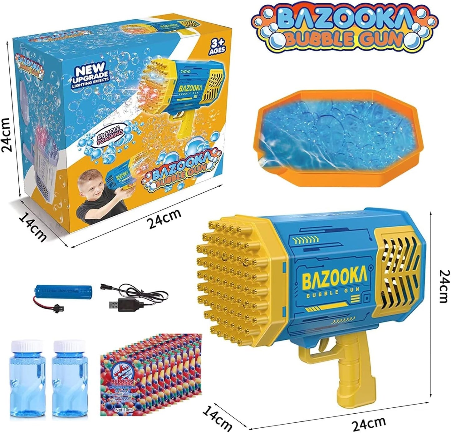 Bubble Gun Blaster – LED Light Bubble Machine Toy for Kids Ages 3–12.